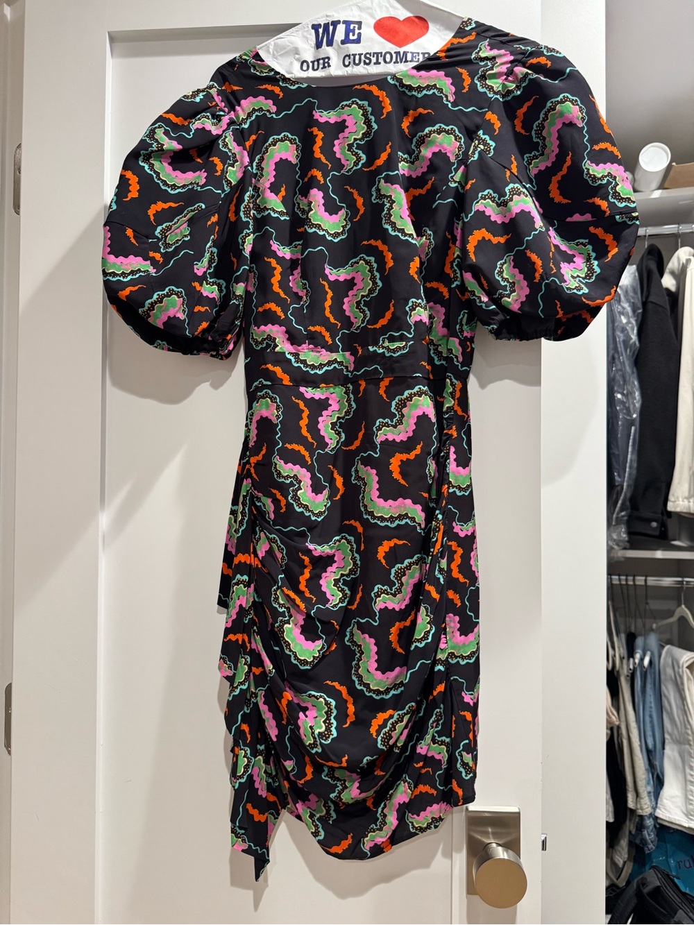 RHODE Black Midi Dress with Pink, Green & Orange Print